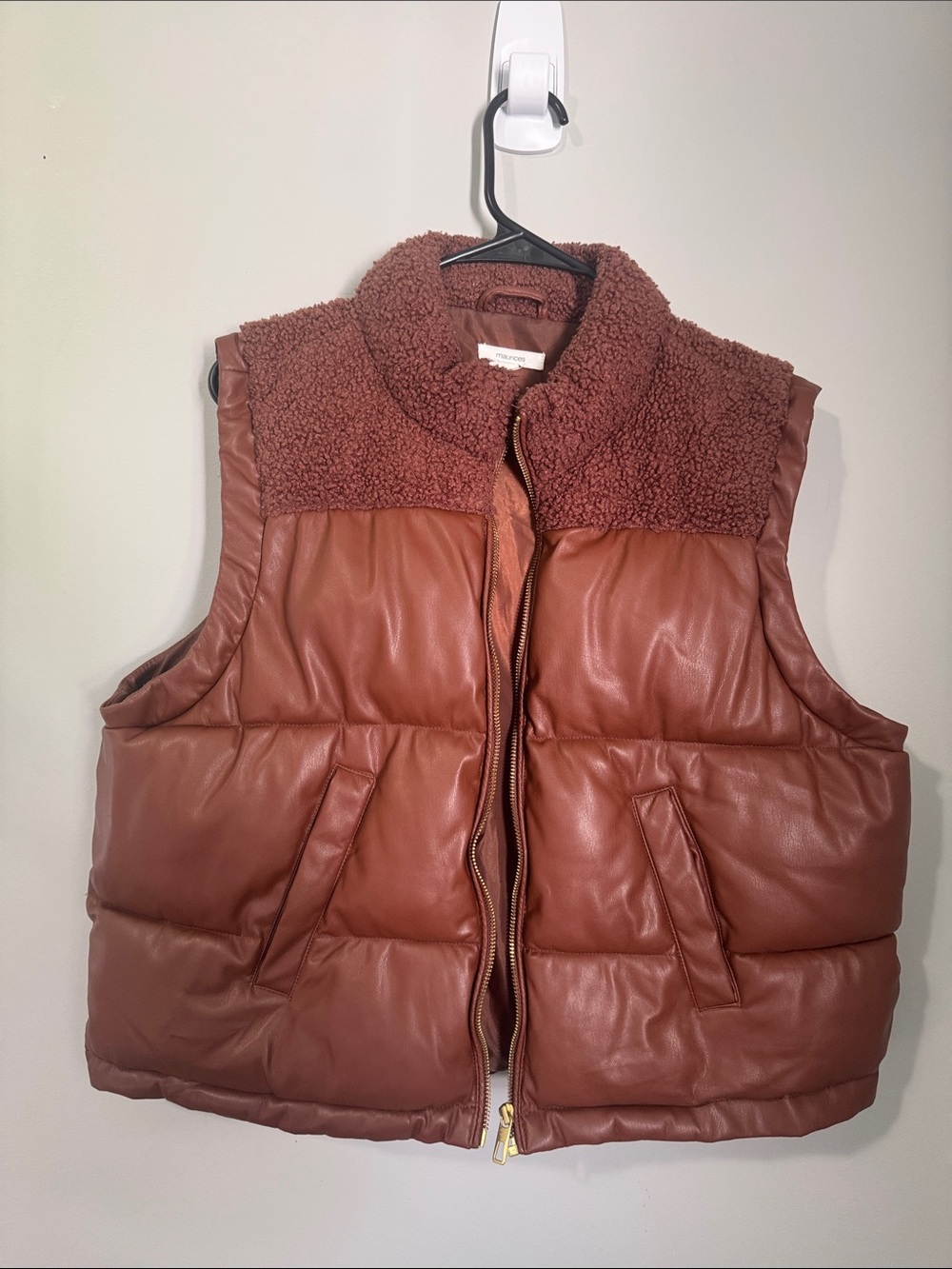 Maurices Rust Brown Puffer Vest with Sherpa Trim